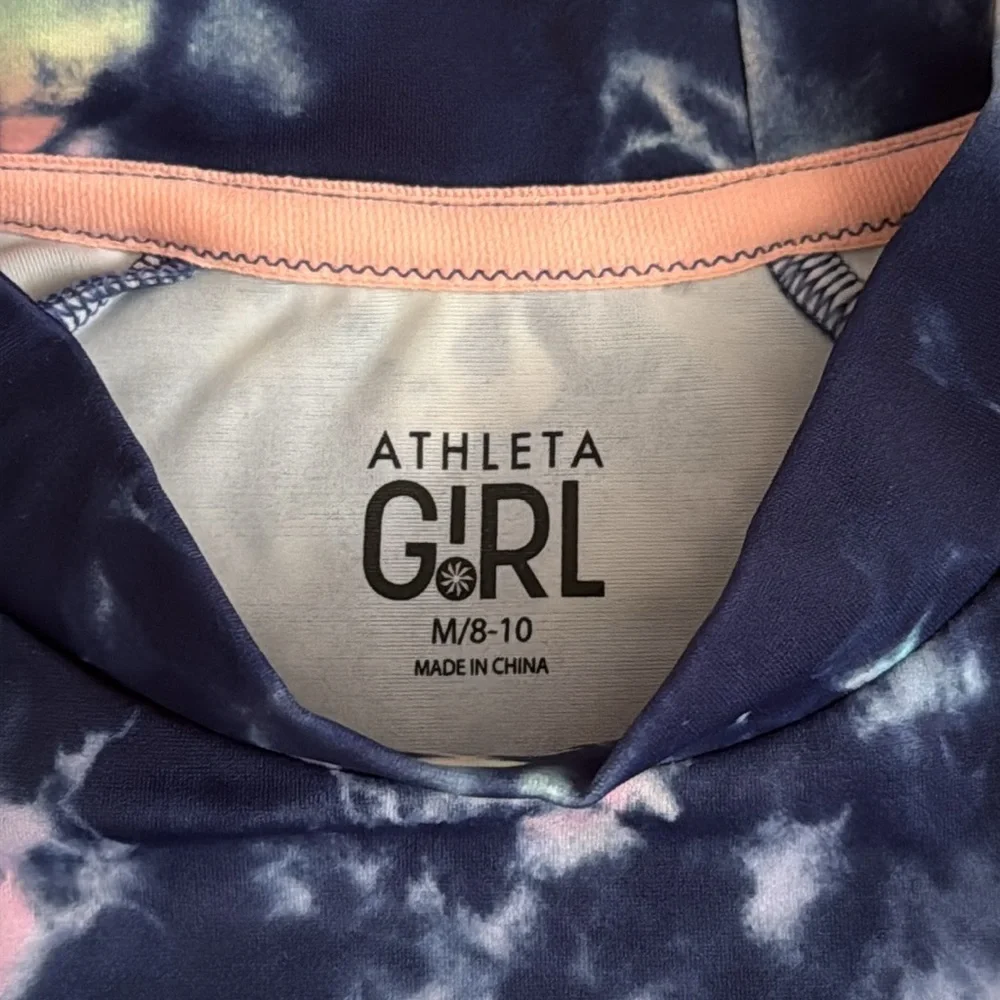 Athleta Girl | Mock Neck Short Sleeve Swim Rashguard Top Aura Tie Dye (M 8-10) - Picture 6 of 14